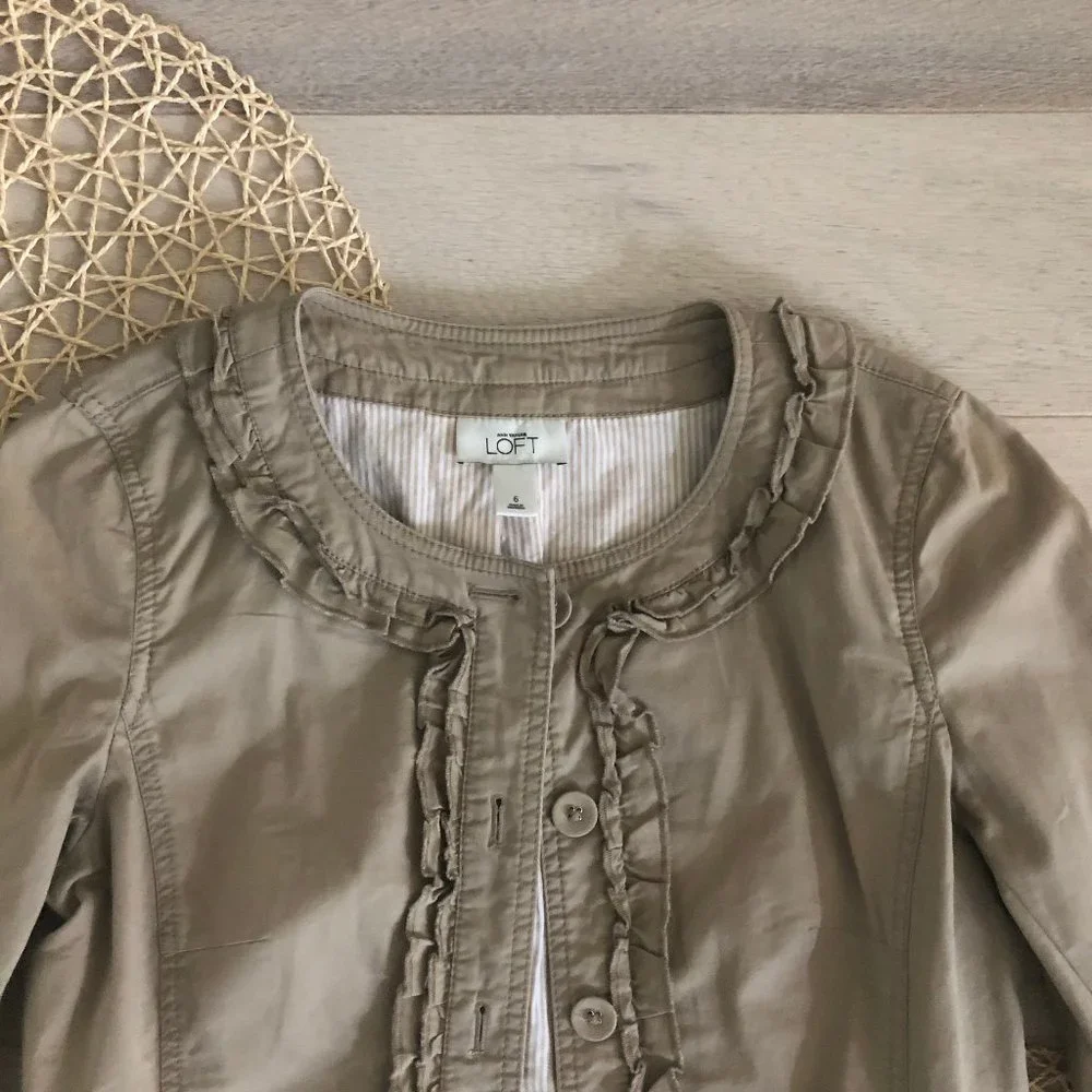 LOFT Tan Ruffle Trim Jacket - Picture 2 of 10